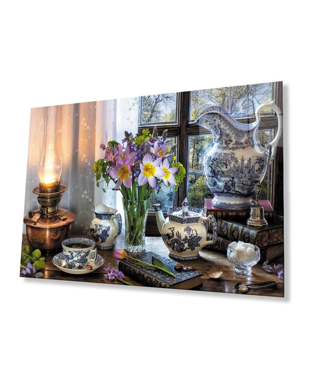 Çiçekli Vintage Cam Tablo  4mm Dayanıklı Temperli Cam