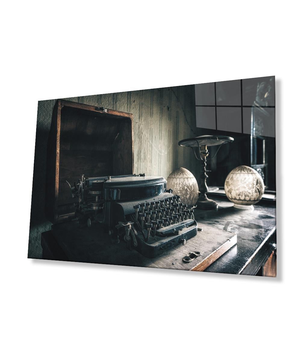 Daktilo Cam Tablo  4mm Dayanıklı Temperli Cam Typewriter Glass Wall Art