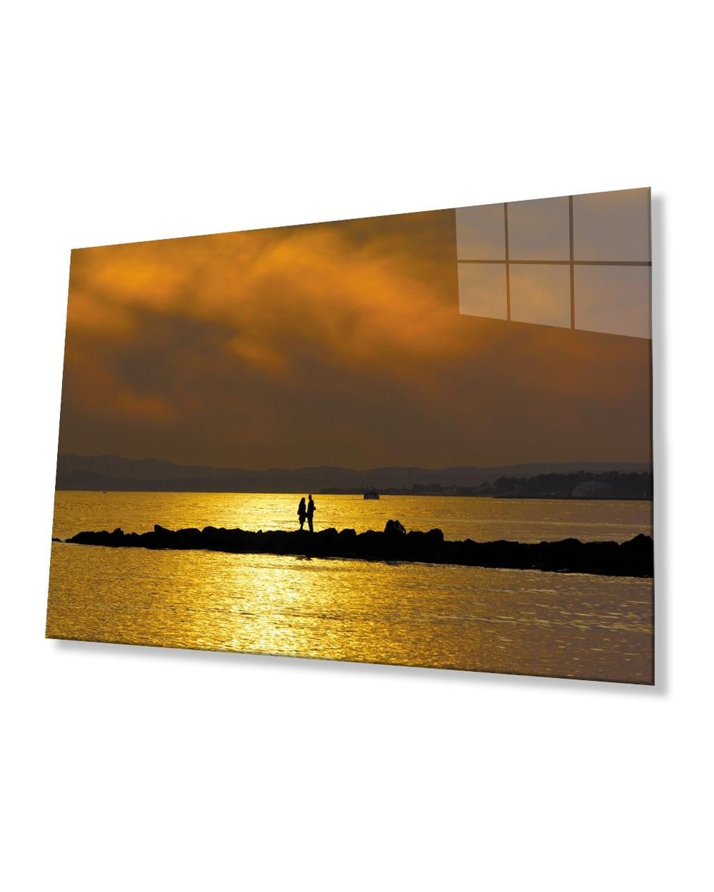 Denizde Gün Batımı Romantik  Cam Tablo  4mm Dayanıklı Temperli Cam Sunset at Sea Romantic Glass Painting 4mm Durable Tempered Glass