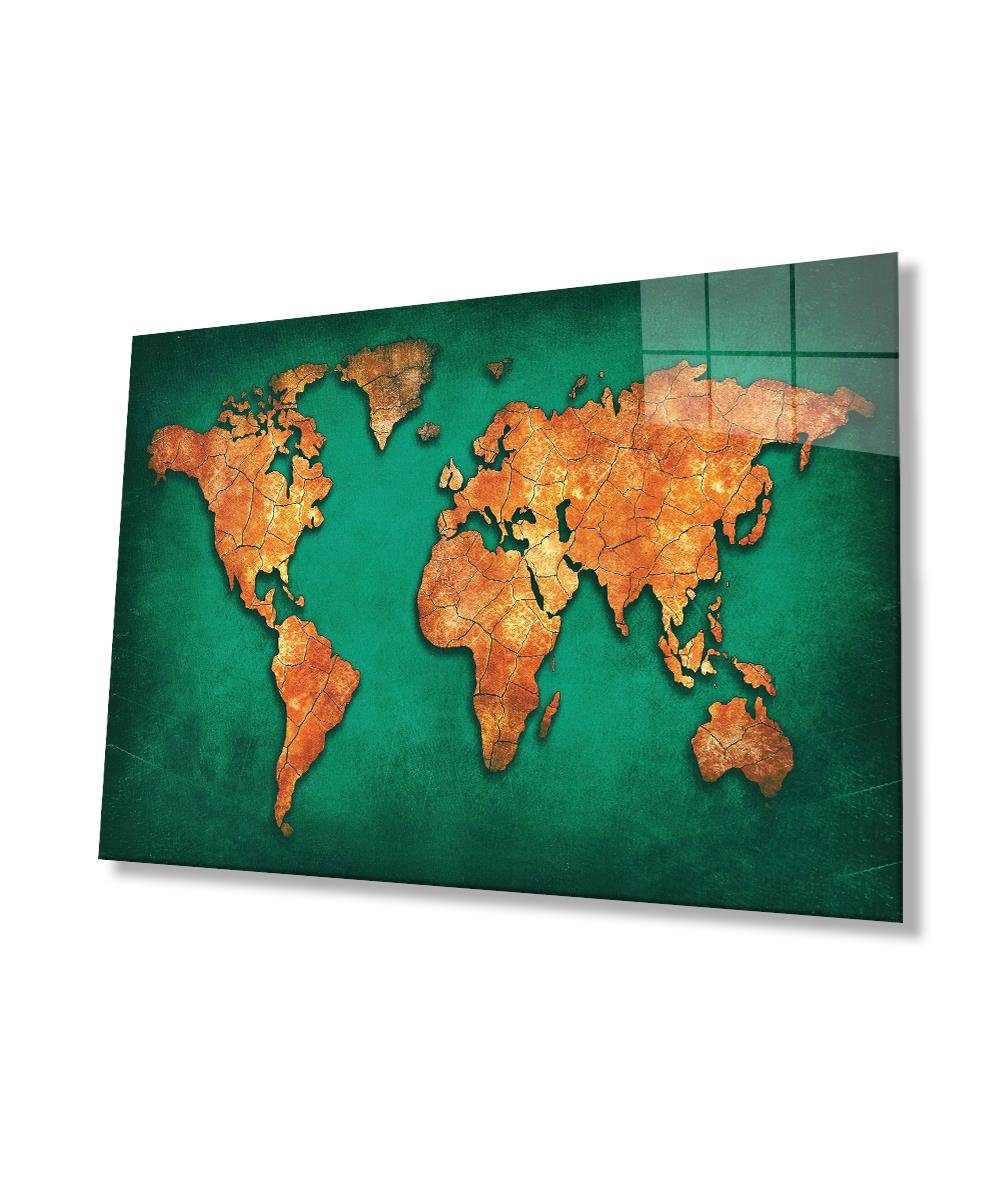 Dünya Haritası 4mm Dayanıklı Cam Tablo Temperli Cam, World Map Glass Wall Art