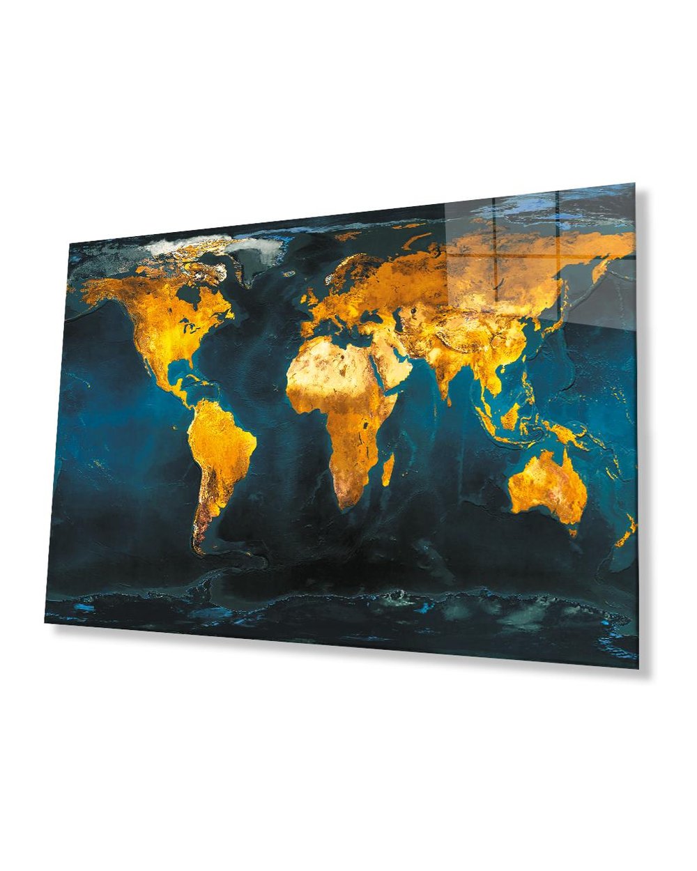 Dünya Haritası Cam Tablo 4mm Dayanalı Temperli Cam - World Map Wall Art