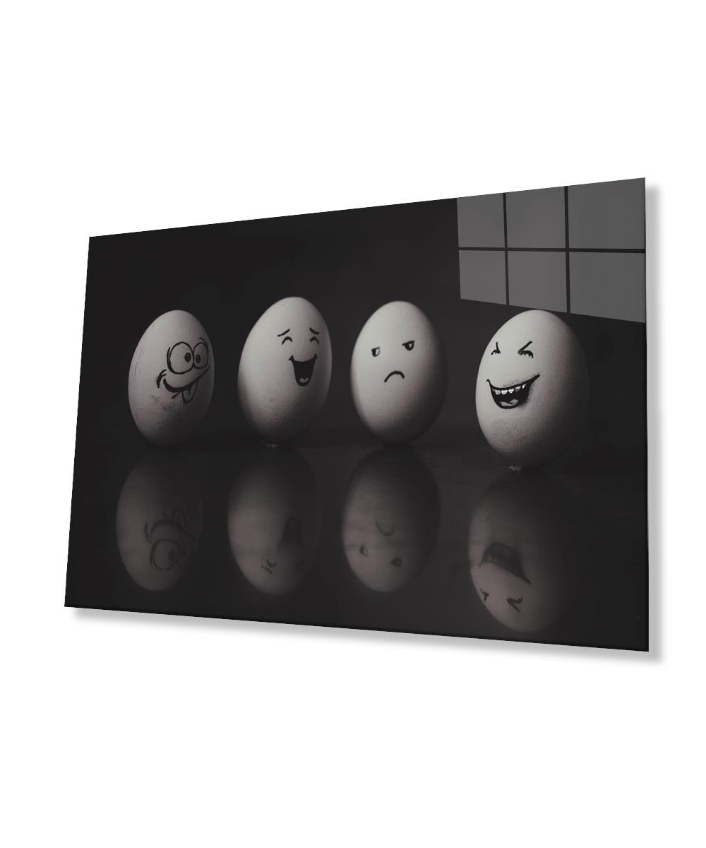 Eğlenceli Yumurtalar Cam Tablo  4mm Dayanıklı Temperli Cam Fun Eggs Kitchen Glass Wall Art
