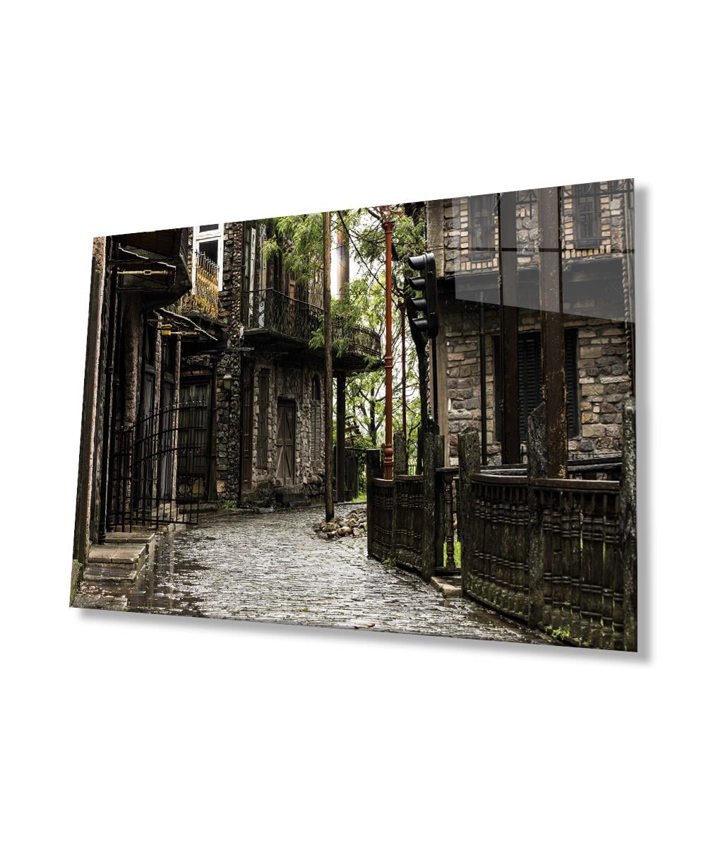 Eski Sokak Cam Tablo  4mm Dayanıklı Temperli Cam, Old Street Glass Wall Decor