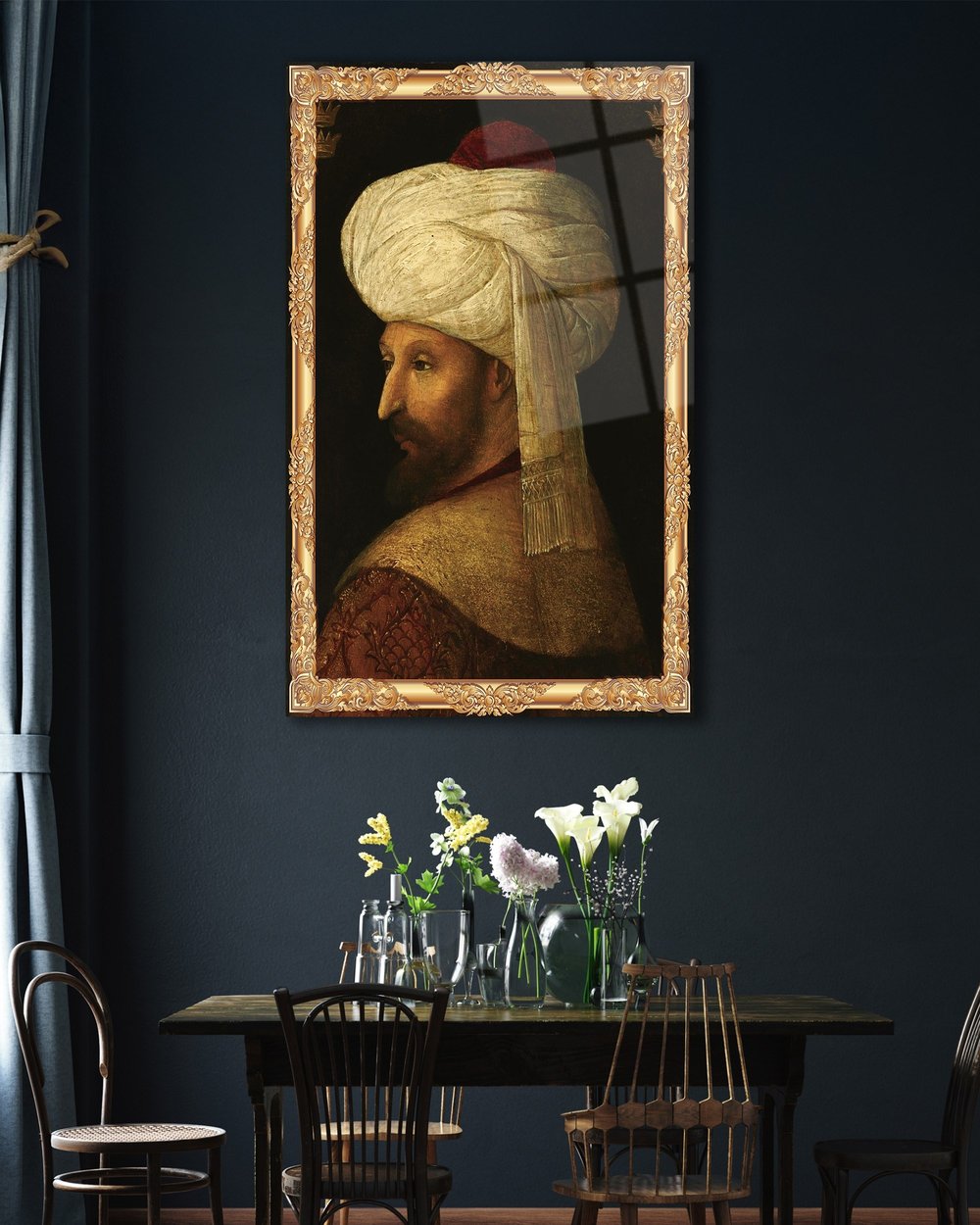 Fatih Sultan Mehmet Cam Tablo Dekoratif | Osmanlı Portresi Temperli Cam Duvar Tablosu