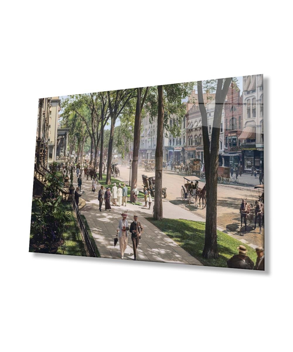 Faytonlu Park Cam Tablo  4mm Dayanıklı Temperli Cam, Old Street Glass Wall Decor