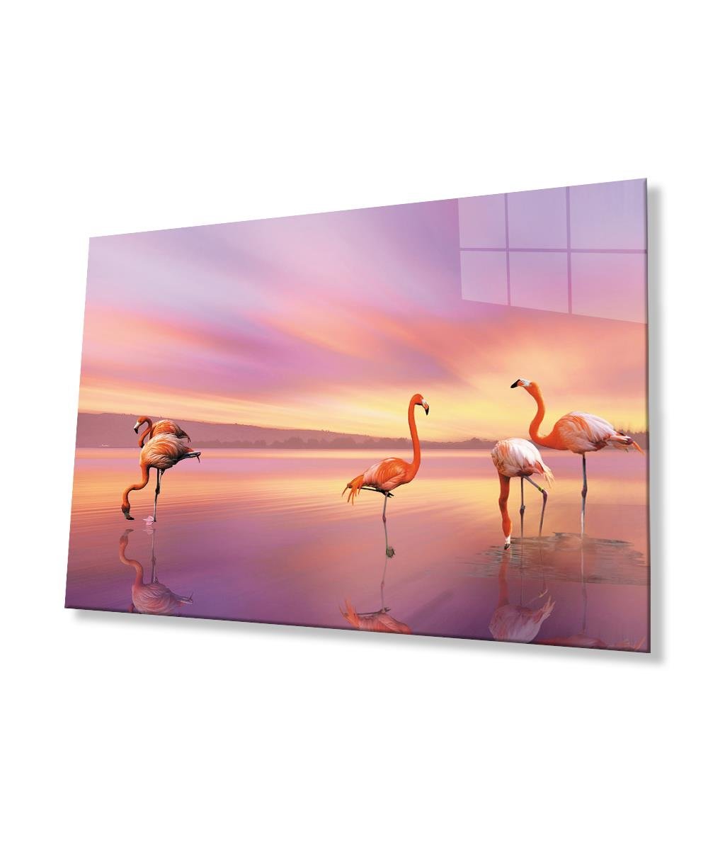Flamingo Hayvan  Cam Tablo  4mm Dayanıklı Temperli Cam