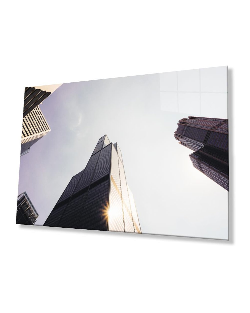 Geometrik Bina Cam Tablo 4mm Dayanıklı Temperli Cam Geometric Architecture Building Glass Painting