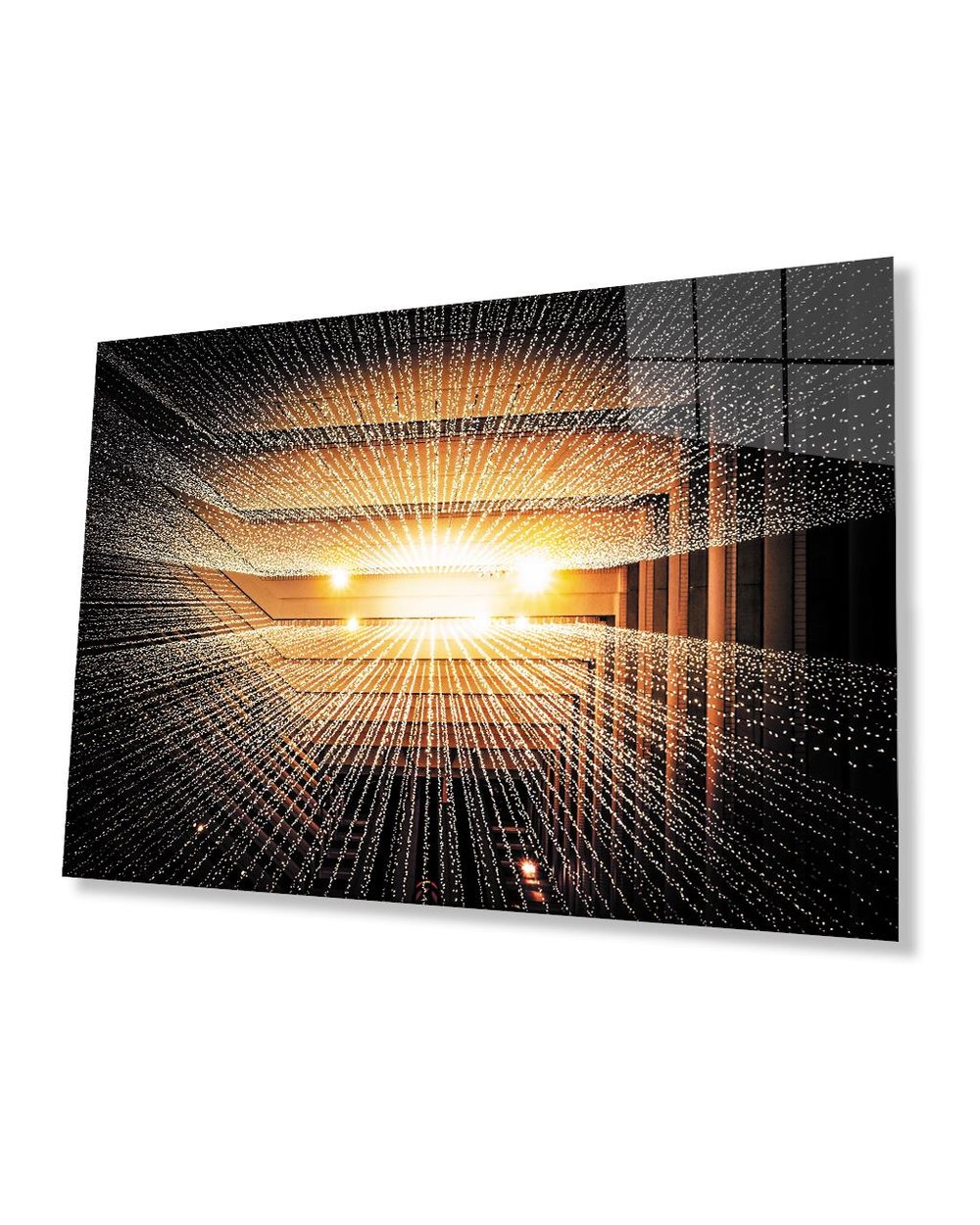 Geometrik Işıklı  Bina Tablo 4mm Dayanıklı Temperli Cam Geometric Illuminated Building Glass Painting