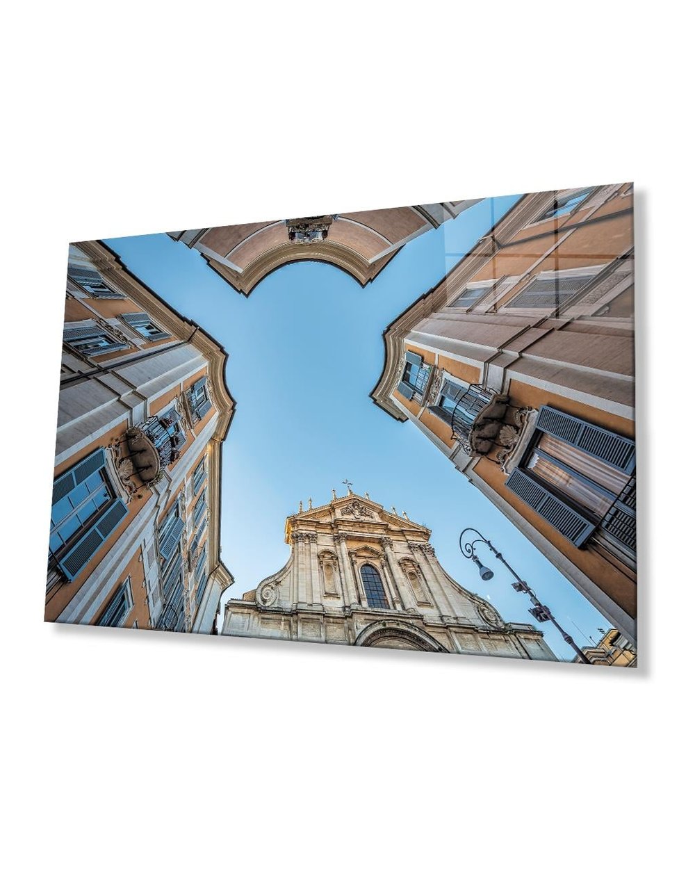 Geometrik Mimari  Bina Cam Tablo 4mm Dayanıklı Temperli Cam Geometric Architecture Building Glass Painting