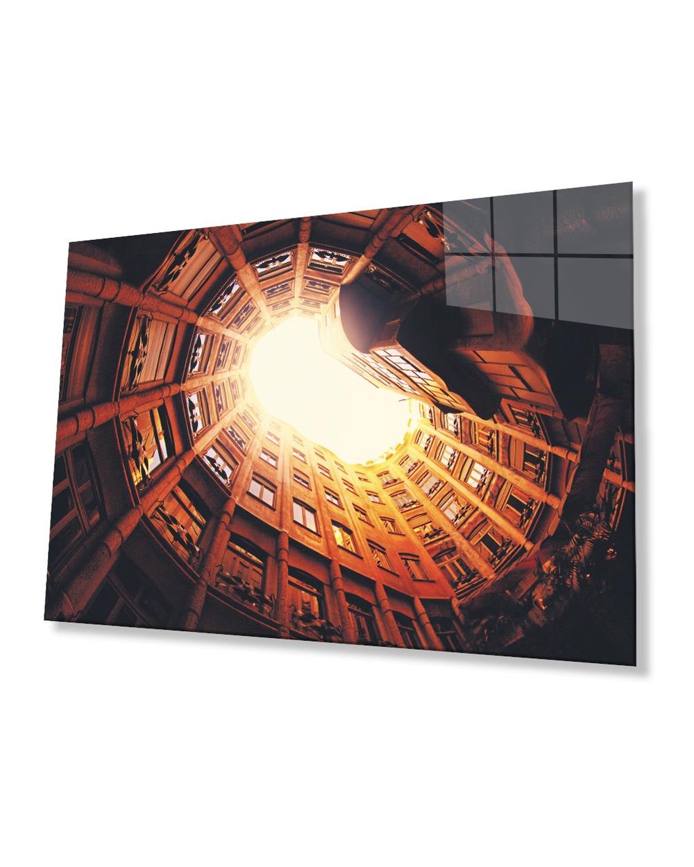 Geometrik Turuncu Bina 4mm  Cam Tablo Dayanıklı  Geometric Building Glass Painting