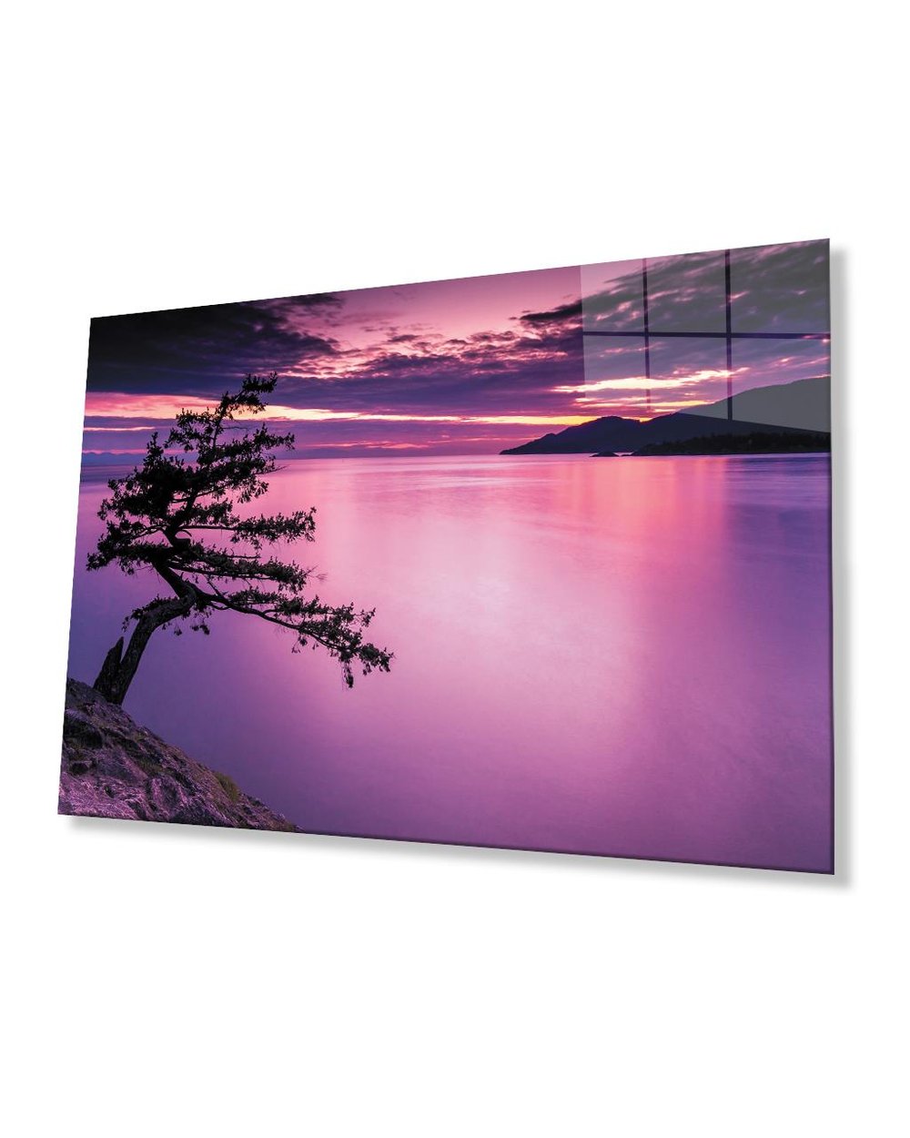 Gün Batımı Ağaç Göl  Cam Tablo  4mm Dayanıklı Temperli Cam Sunset Tree Lake Glass Table 4mm Durable Tempered Glass