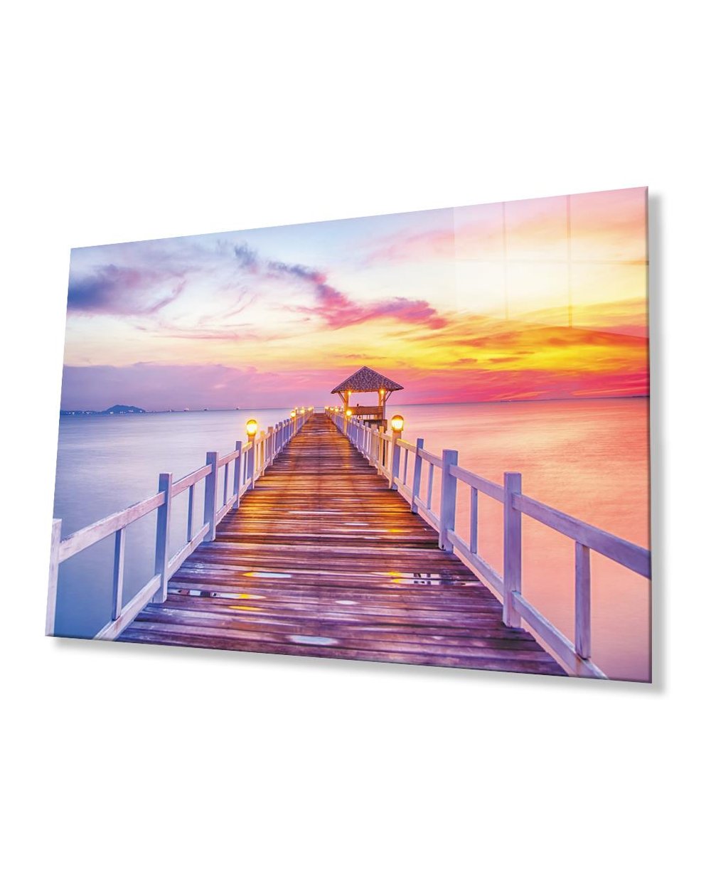 Gün Batımı Deniz İskele Cam Tablo  4mm Dayanıklı Temperli Cam Sunset Sea Pier Glass Table 4mm Durable Tempered Glass