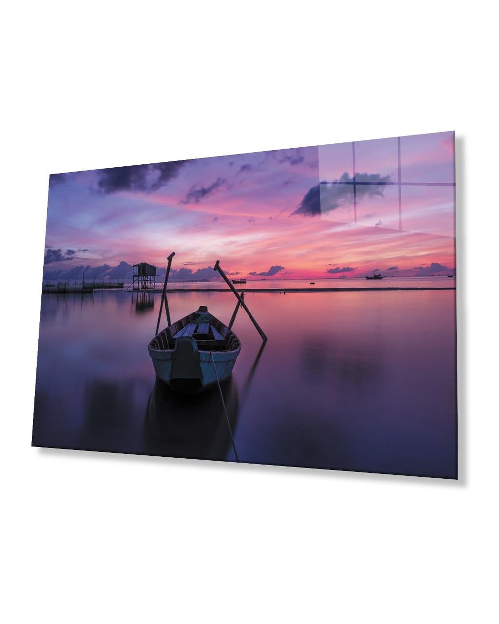 Gün Batımı Deniz Kayık Cam Tablo  4mm Dayanıklı Temperli Cam Sunset Sea Kayak Glass Table 4mm Durable Tempered Glass