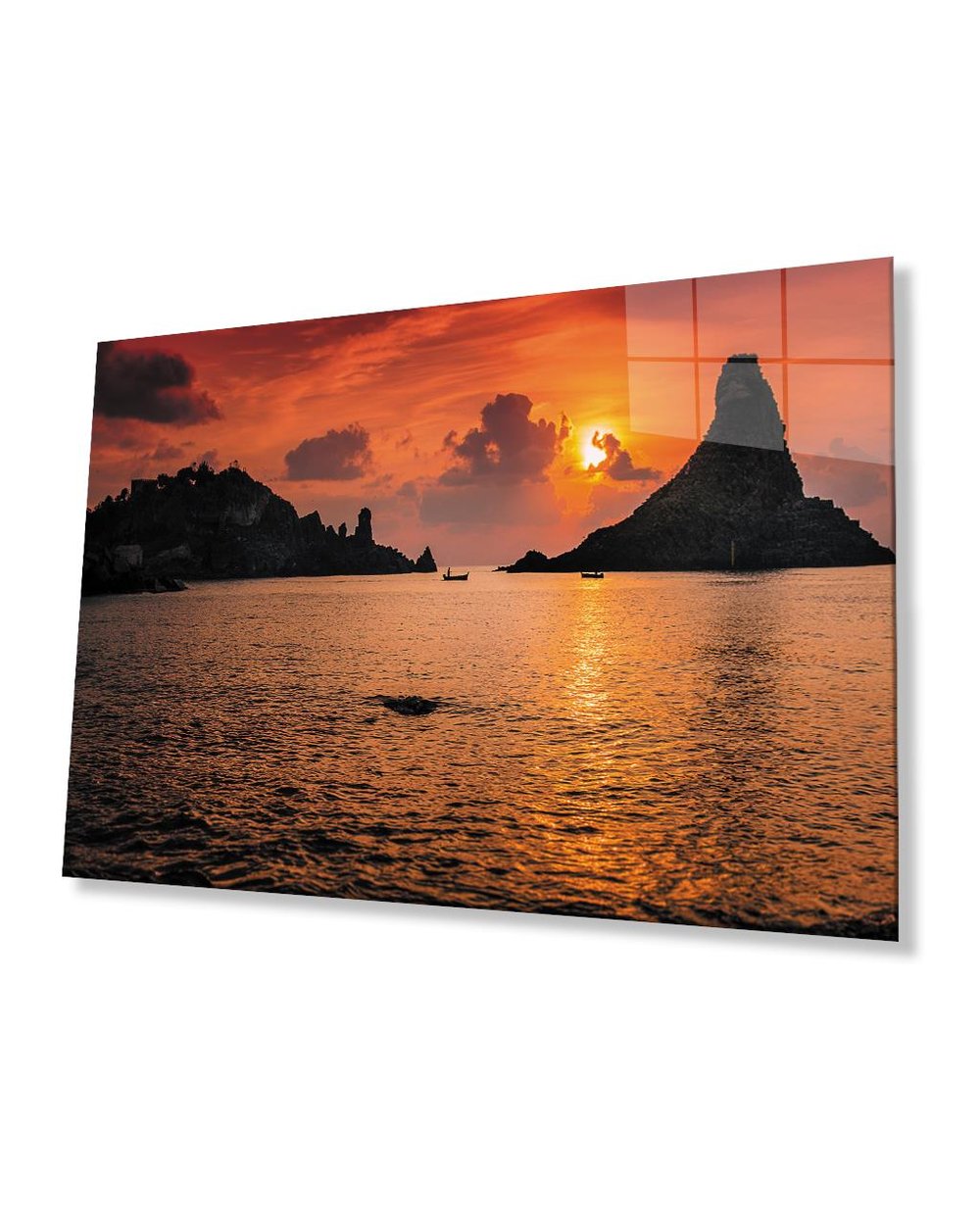 Gün Batımı Deniz Kayıklar Cam Tablo  4mm Dayanıklı Temperli Cam Sunset Sea Kayaks Glass Table 4mm Durable Tempered Glass
