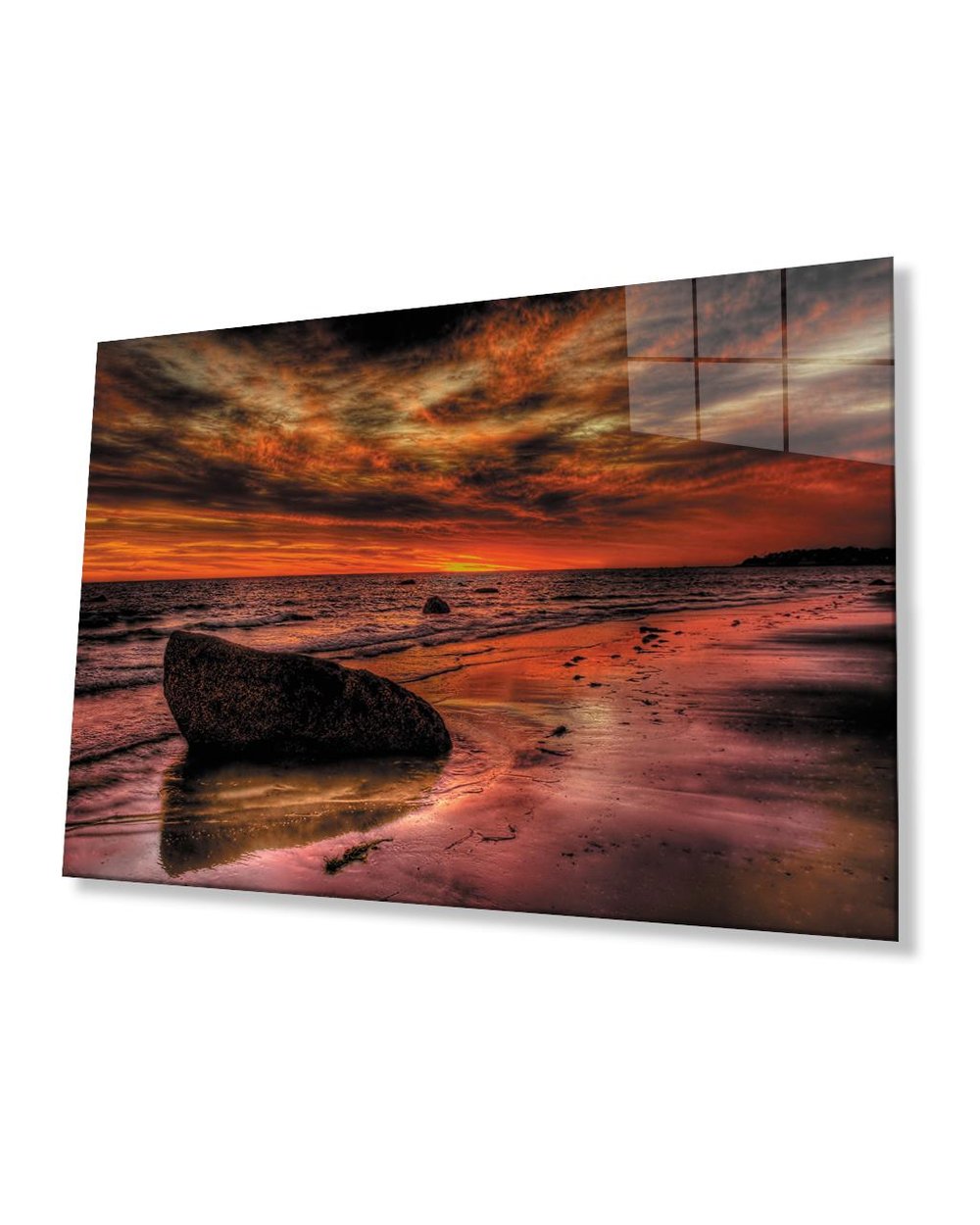 Gün Batımı Deniz  Taş Cam Tablo  4mm Dayanıklı Temperli Cam Sunset Sea Stone Glass Table 4mm Durable Tempered Glass