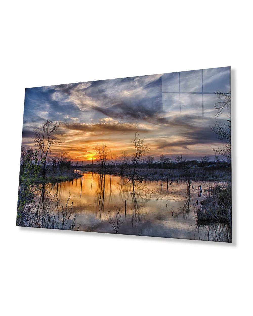 Gün Batımı Göl  Ağaçlar Cam Tablo  4mm Dayanıklı Temperli Cam Sunset Lake Trees Glass Table 4mm Durable Tempered Glass