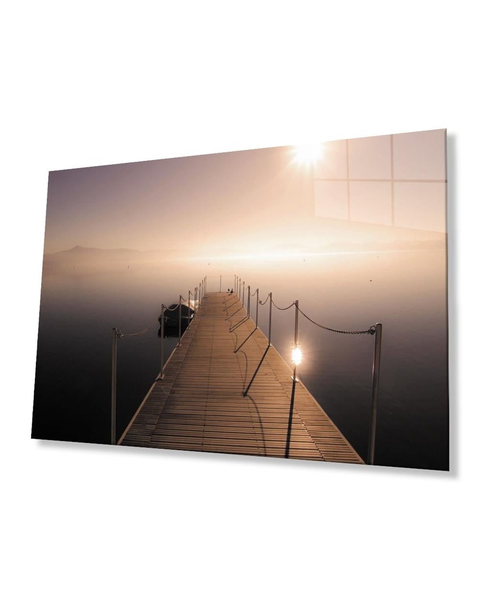 Gün Batımı İskele Manzara Cam Tablo  4mm Dayanıklı Temperli Cam Sunset Pier Landscape Glass Table 4mm Durable Tempered Glass