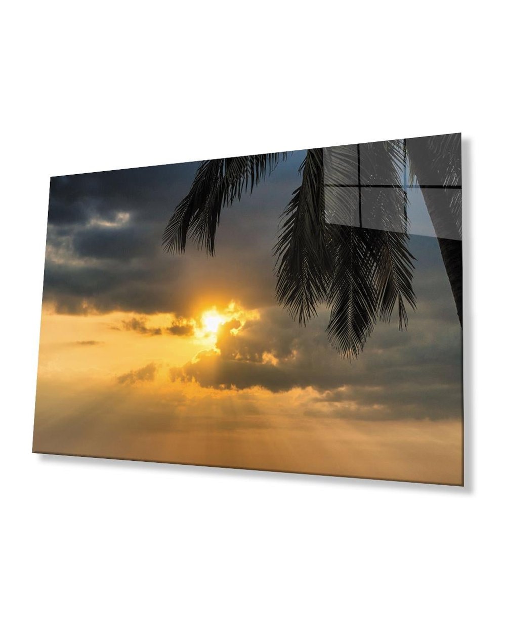 Gün Batımı Palmiye Cam Tablo  4mm Dayanıklı Temperli Cam Sunset Palm Glass Table 4mm Durable Tempered Glass