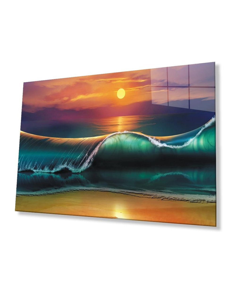 Gün Batımı ve Dalga Cam Tablo  4mm Dayanıklı Temperli Cam Sunset and Wave Glass Table 4mm Durable Tempered Glass