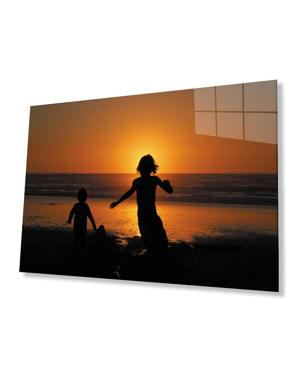 Gün Batımında Denizde Çocuklar Cam Tablo  4mm Dayanıklı Temperli Cam Children At Sea At Sunset Glass Table 4mm Durable Tempered Glass