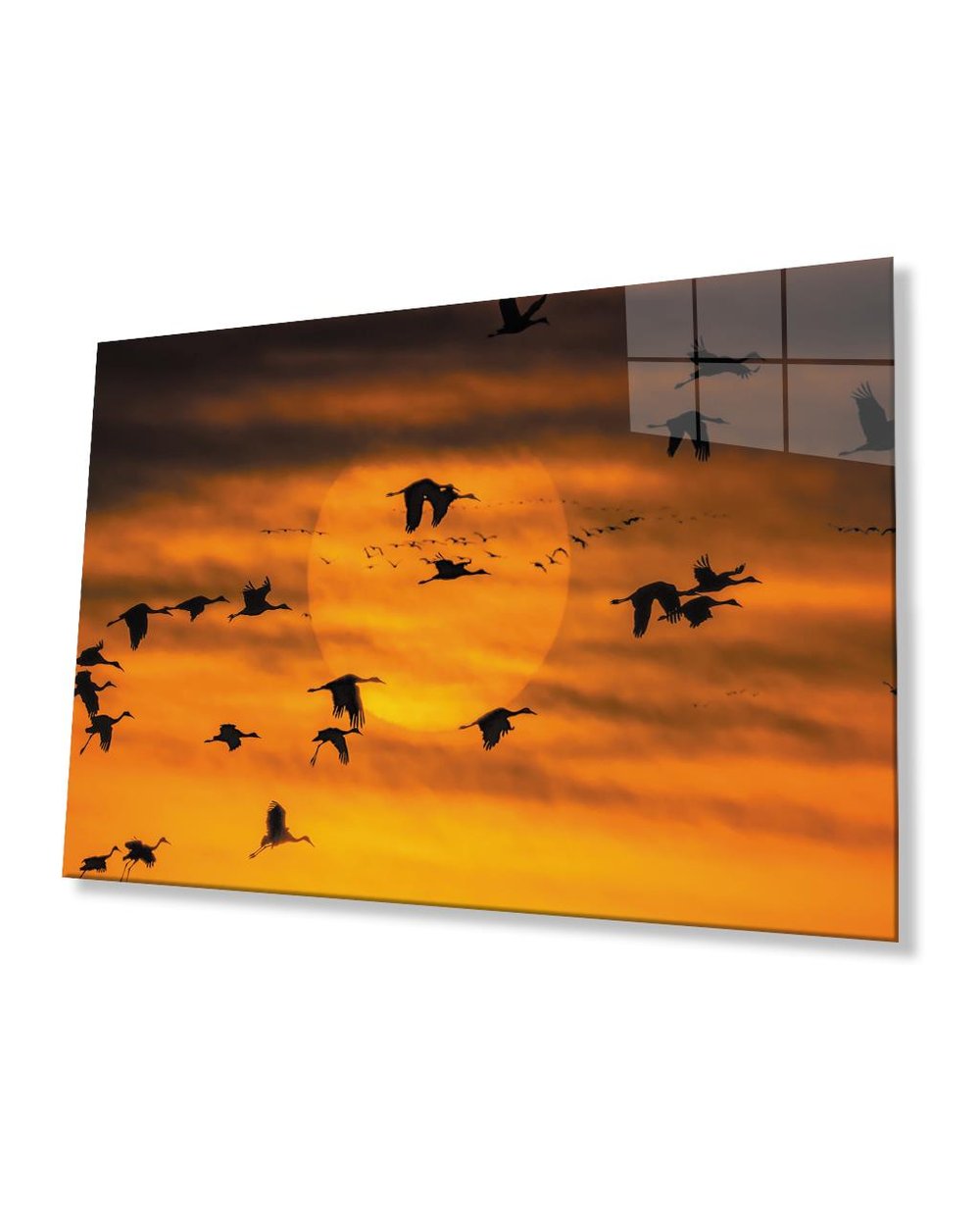 Gün Batımında Kuşlar Cam Tablo  4mm Dayanıklı Temperli Cam Birds At Sunset Glass Table 4mm Durable Tempered Glass