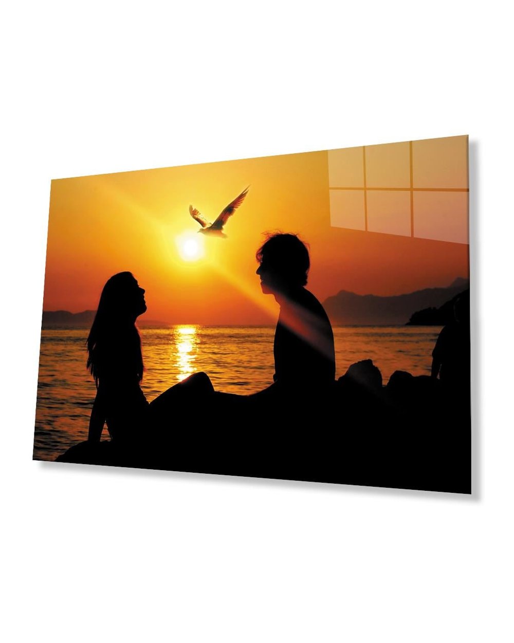 Gün Batımında Sevgililer Cam Tablo  4mm Dayanıklı Temperli Cam Valentine Glass Table At Sunset 4mm Durable Tempered Glass
