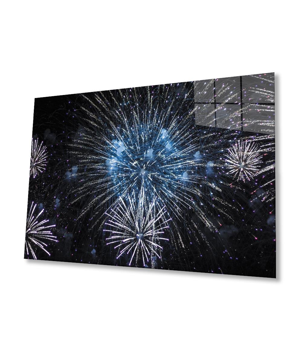 Havai Fişek  4mm Dayanıklı Cam Tablo Temperli Cam,  Firework Glass Wall Art