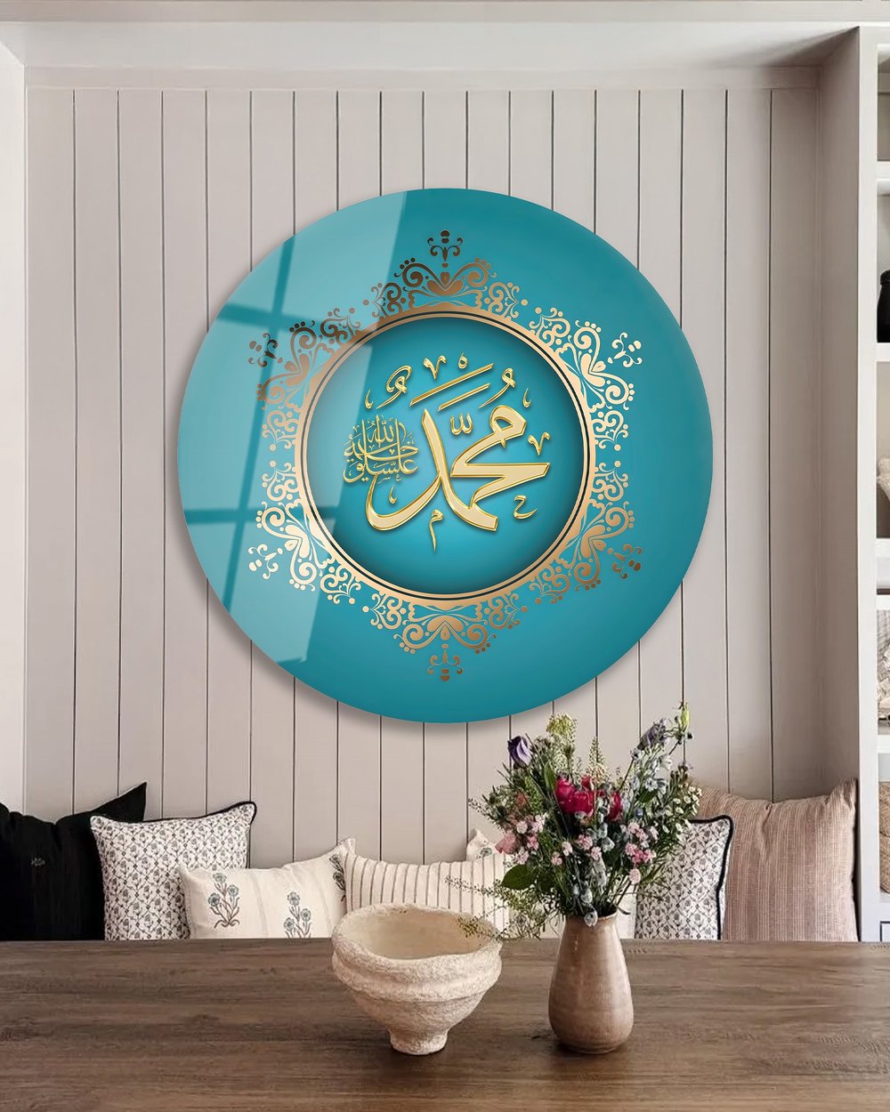 Hz. Muhammed Cam Tablo, Yuvarlak Modern Ofis Makam Odası Hediyelik Büyük Tablo