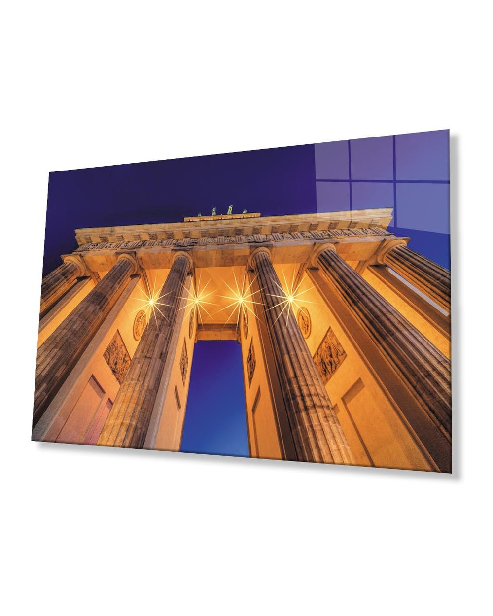 Işıklı Geometrik  Bina Cam Tablo 4mm Dayanıklı Temperli Cam Geometric Illuminated Building Glass Painting