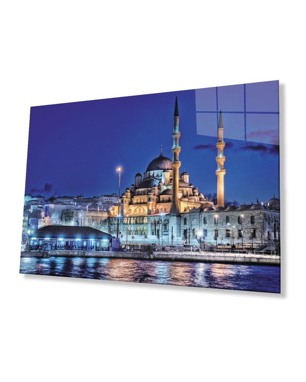 İstanbul Gece Camii  Manzarası  4mm Dayanıklı  Cam Tablo Temperli Cam
