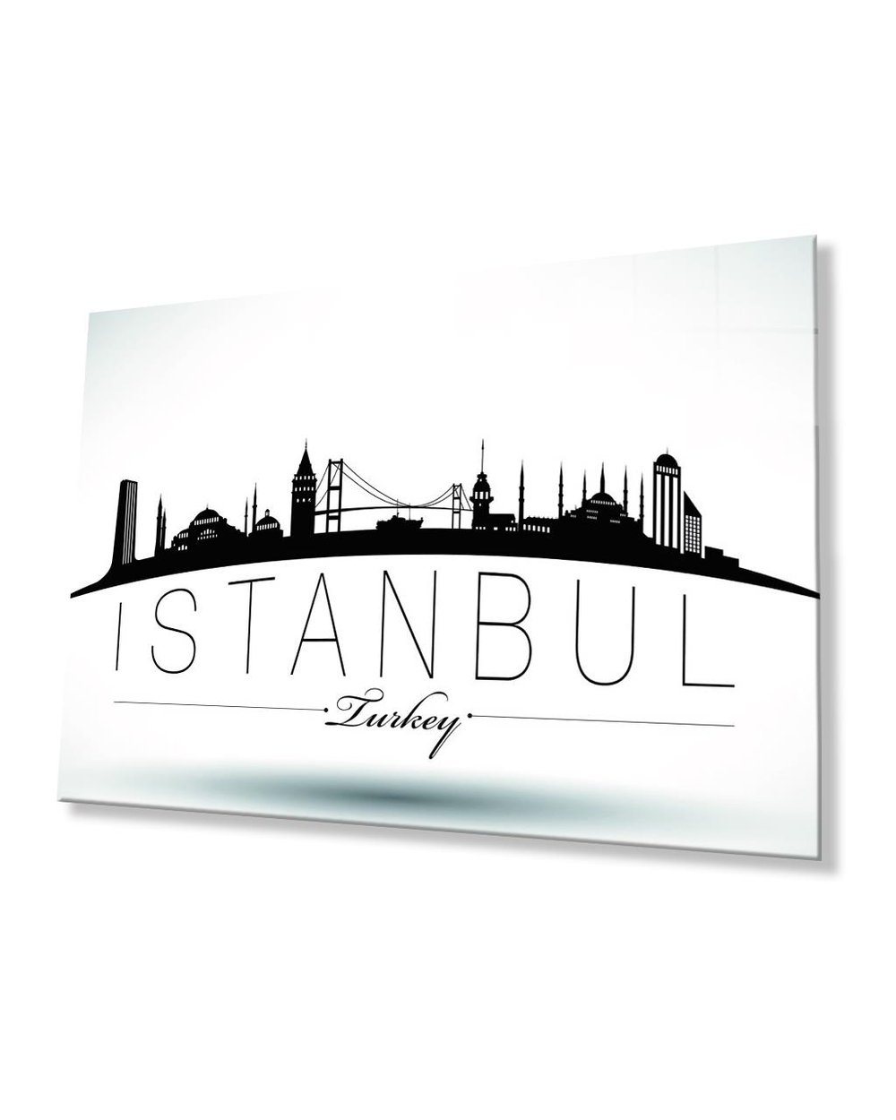 İstanbul Turkey Yazılı Siyah Beyaz 4mm Dayanıklı  Cam Tablo Temperli Cam