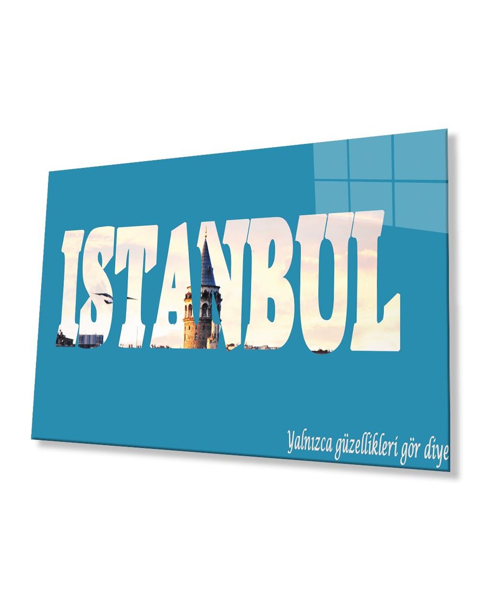 İstanbul Yazılı Mavi Beyaz 4mm Dayanıklı  Cam Tablo Temperli Cam