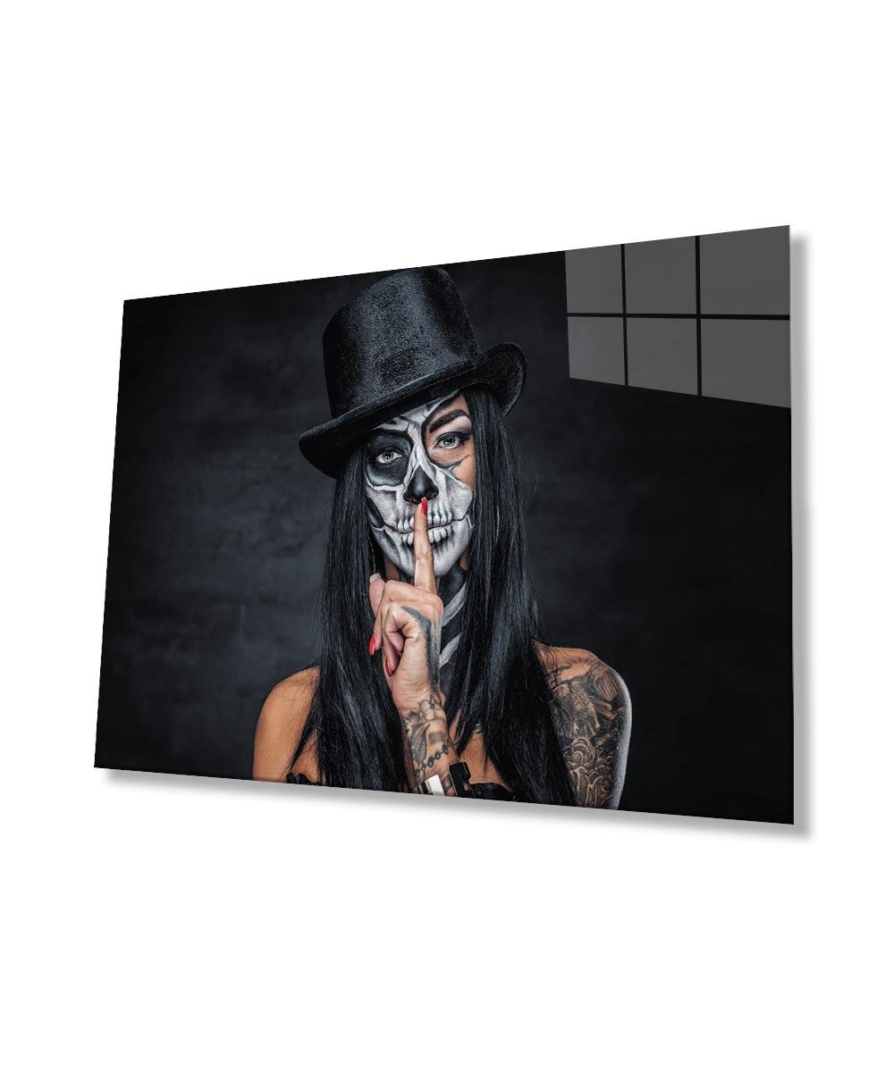 Kadın Kafatası Yüzü Cam Tablo  4mm Dayanıklı Temperli Cam Female Skull Face Glass Wall Art