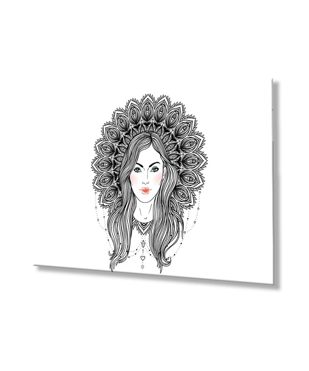 Kadın Mandala Cam Tablo  4mm Dayanıklı Temperli Cam, Women Mandala Glass Wall Art