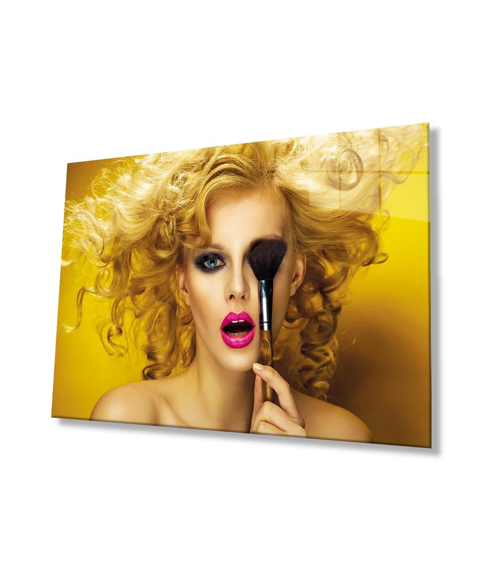 Kadın ve Makyaj Cam Tablo  4mm Dayanıklı Temperli Cam, Women and Makeup Glass Wall Art