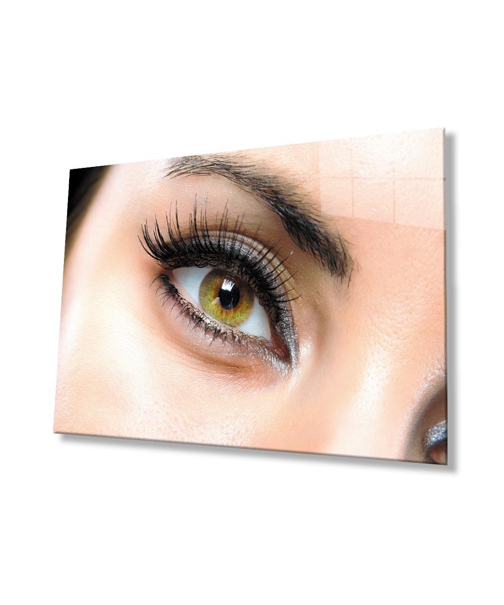 Kadın Yeşil Göz Cam Tablo  4mm Dayanıklı Temperli Cam, Woman Green Eye Glass Wall Art