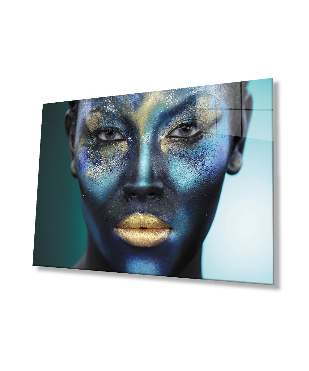 Kadınlar Altın Ruj Cam Tablo  4mm Dayanıklı Temperli Cam, Women Golden Lipstick Glass Wall Art