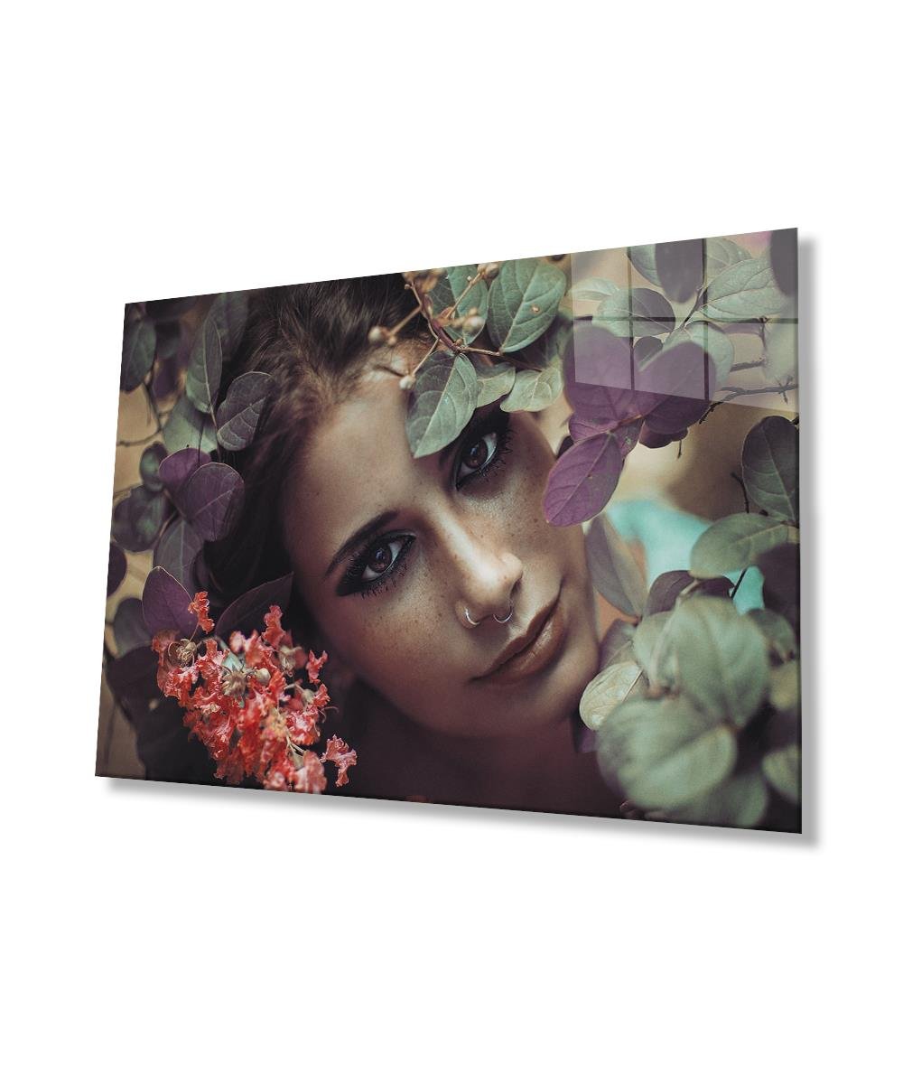 Kadınlar Çiçekli Nud Renkler Cam Tablo  4mm Dayanıklı Temperli Cam,Women Flowering Nude Color Glass Wall Art