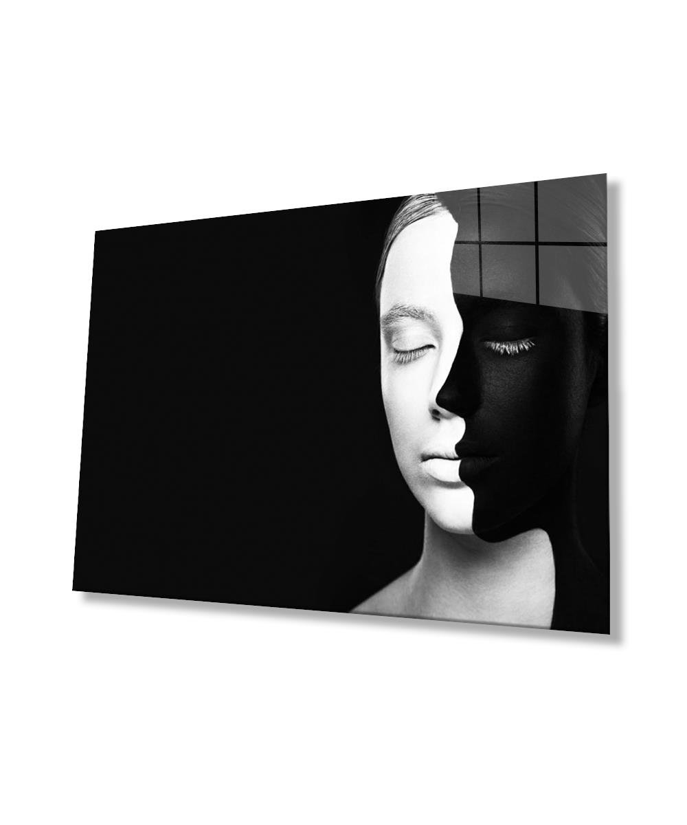 Kadınlar Gerçeklik ve Silüet Ying Yang Cam Tablo  4mm Dayanıklı Temperli Cam, Women Reality And Silhouette Ying Yang  Glass Wall Art