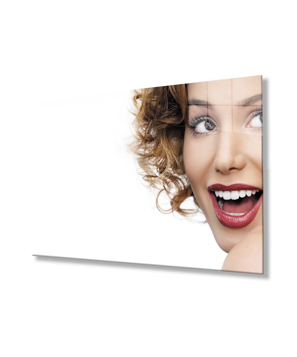 Kadınlar Gülüş Cam Tablo  4mm Dayanıklı Temperli Cam, Women Smile Glass Wall Art