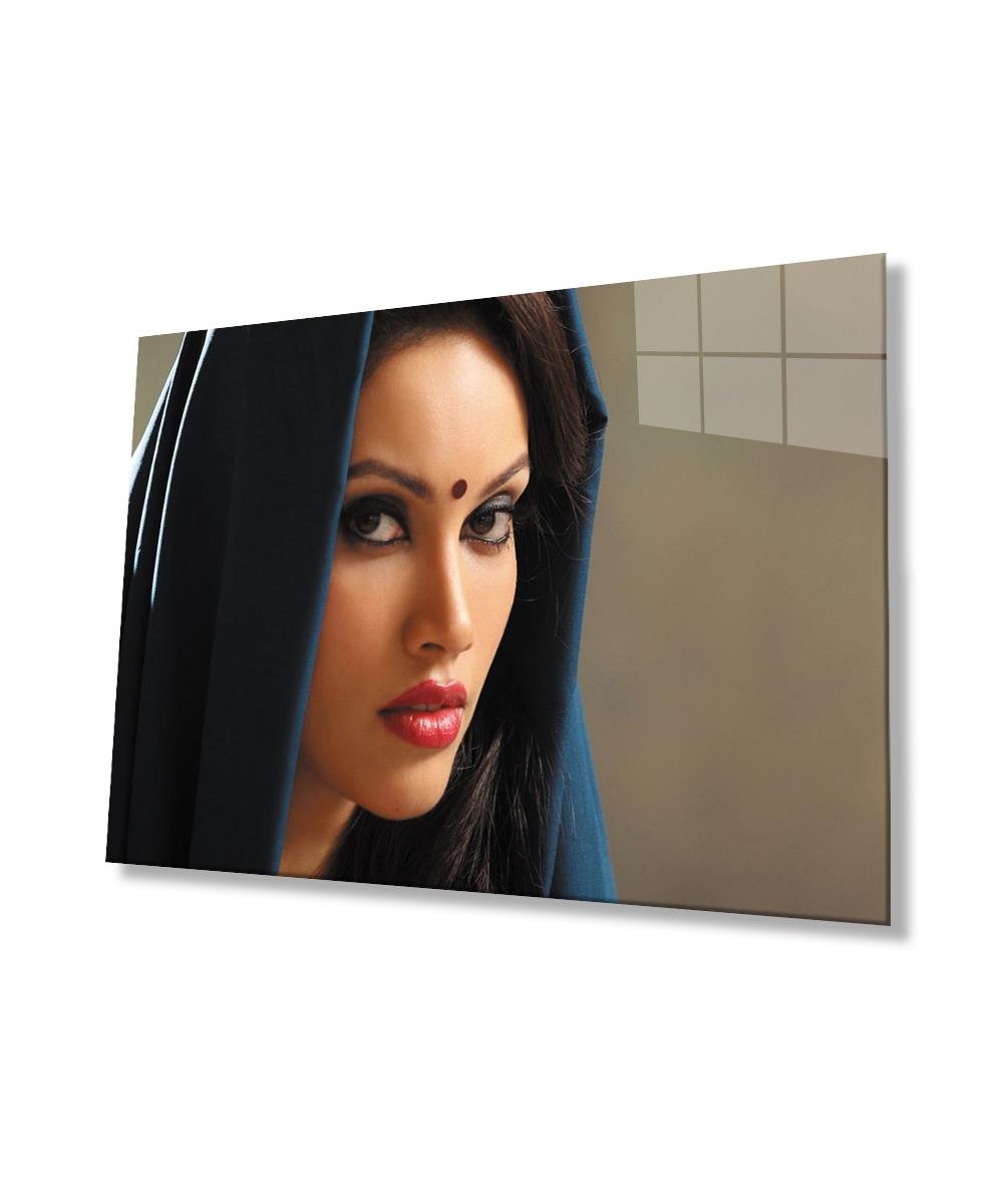 Kadınlar Hintli Kadın Cam Tablo  4mm Dayanıklı Temperli Cam, Women Indian Glass Wall Art