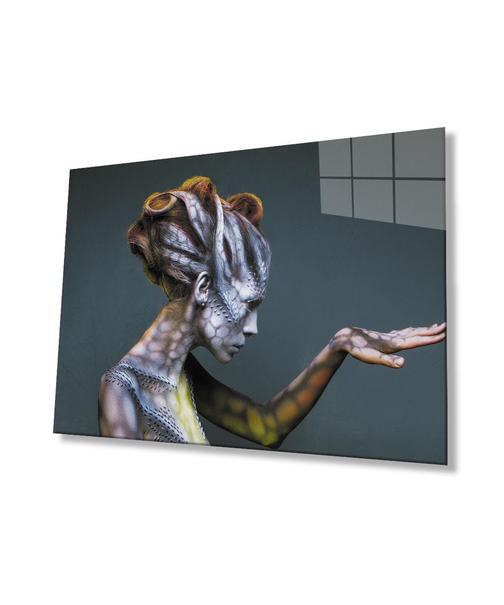 Kadınlar Kertenkele Vucüt Cam Tablo  4mm Dayanıklı Temperli Cam, Women Female Lizard Body Glass Wall Art
