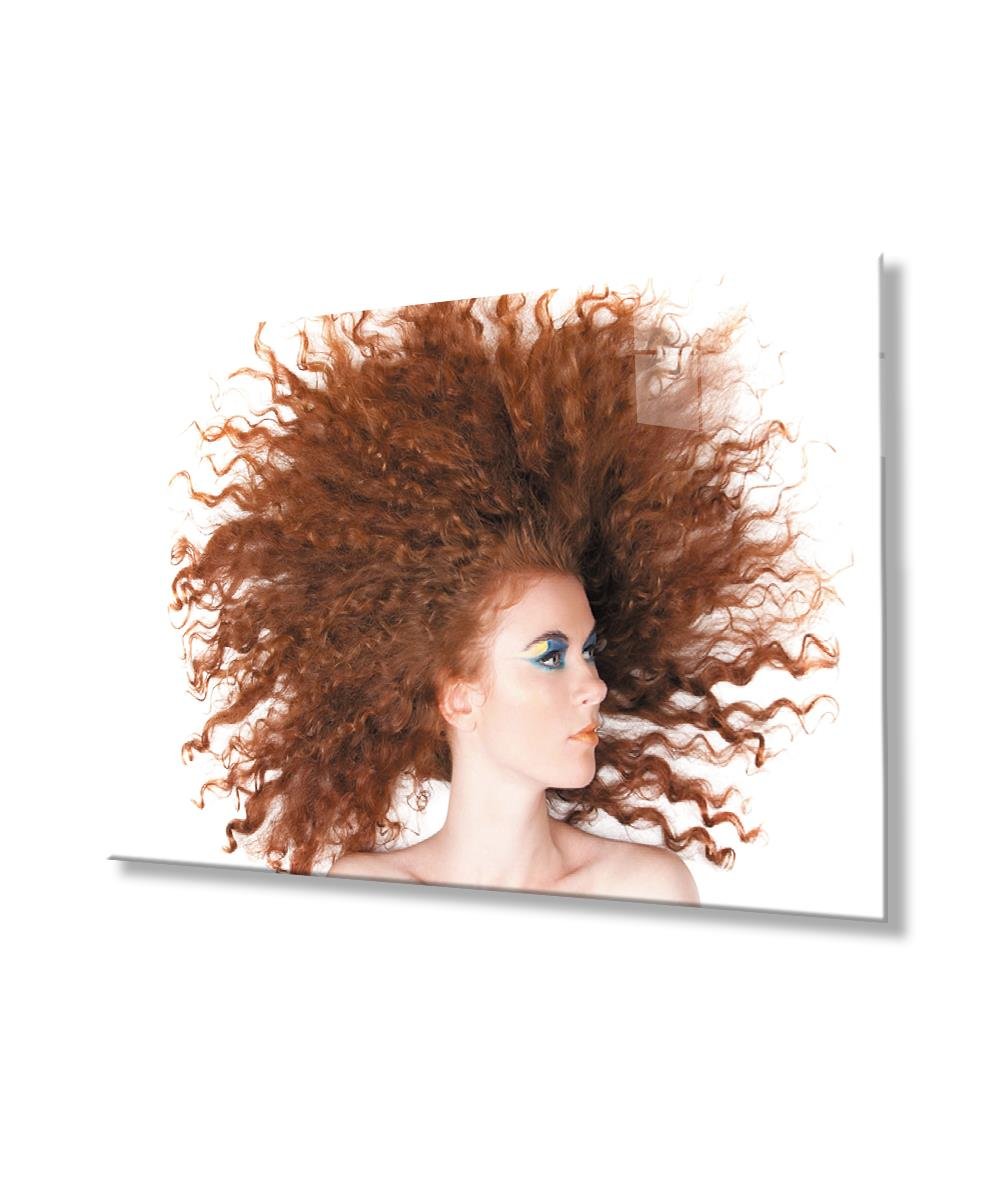 Kadınlar Kıvırcık Saç Cam Tablo  4mm Dayanıklı Temperli Cam, Women Curly Hair Glass Wall Art