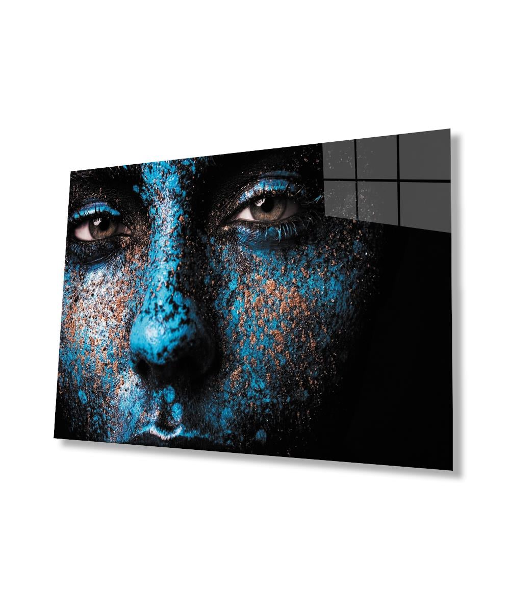Kadınlar Mavi Modern Cam Tablo  4mm Dayanıklı Temperli Cam,Women Blue Modern Glass Wall Art