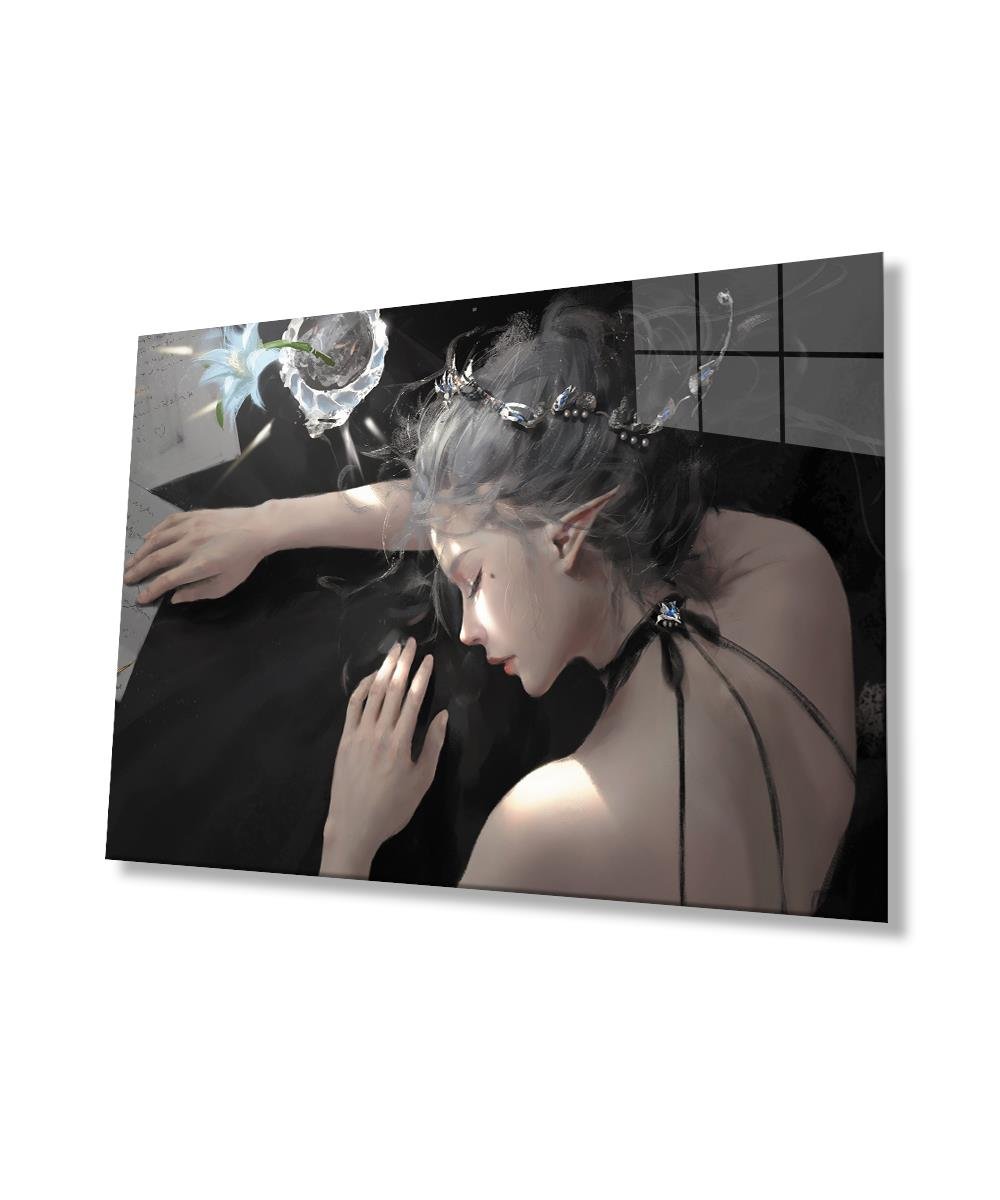 Kadınlar Peri Kızı Cam Tablo  4mm Dayanıklı Temperli Cam, Woman Fairy Glass Wall Art