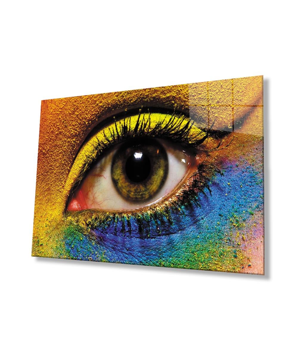 Kadınlar Renkli Göz Makyajı Cam Tablo  4mm Dayanıklı Temperli Cam,Women Colorful Eye Makeup Glass Wall Art
