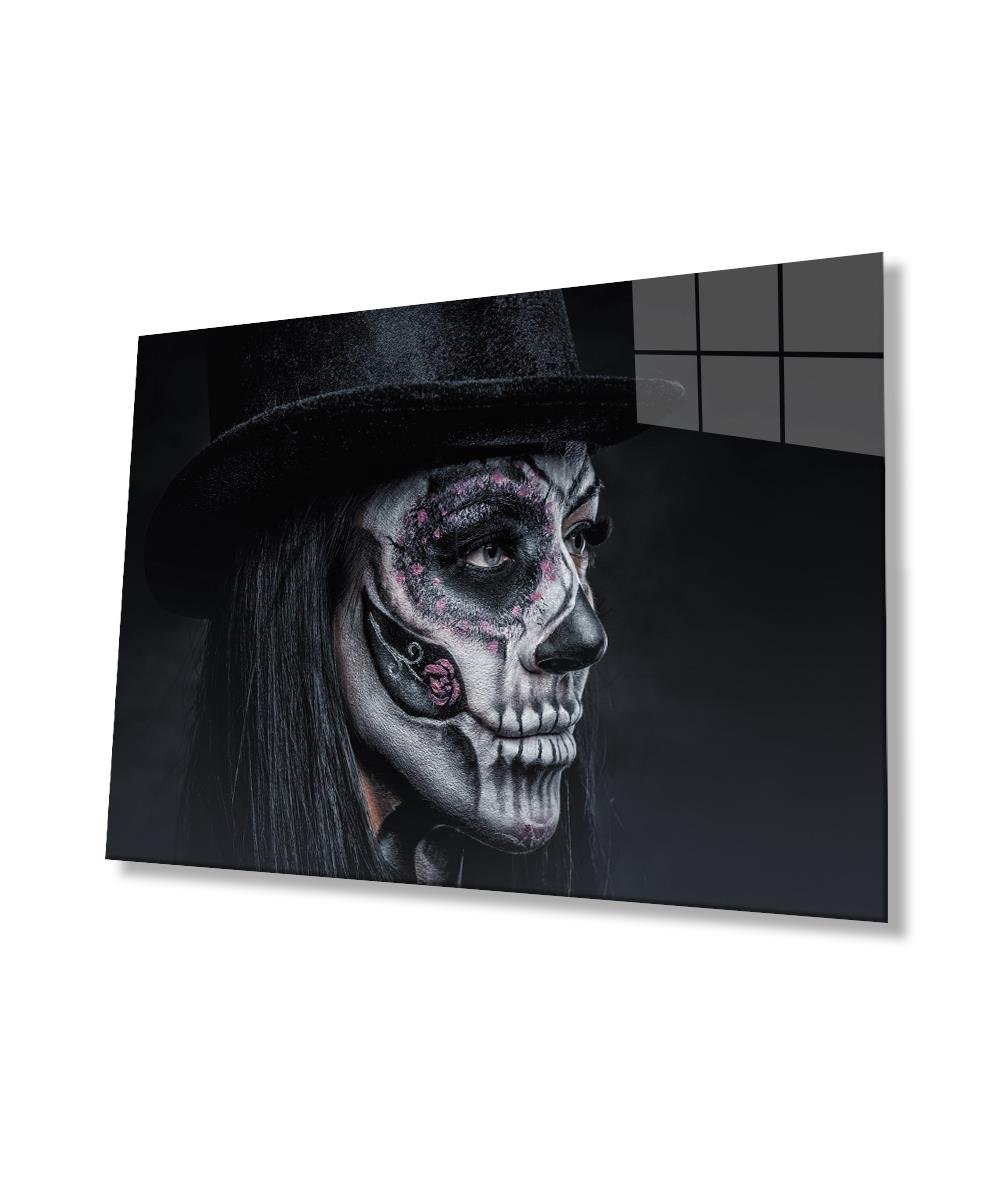 Kadınlar Şeker Kafatası Cam Tablo  4mm Dayanıklı Temperli Cam, Women Sugar Skull Glass Wall Art