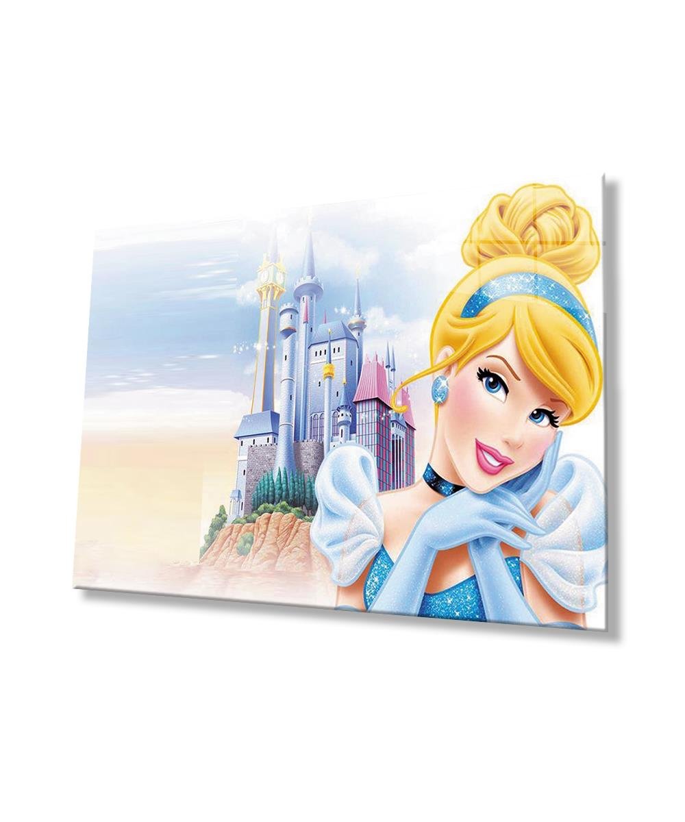 Kadınlar Sindirella Disney Cam Tablo  4mm Dayanıklı Temperli Cam,Women Cinderella Disney Glass Wall Art
