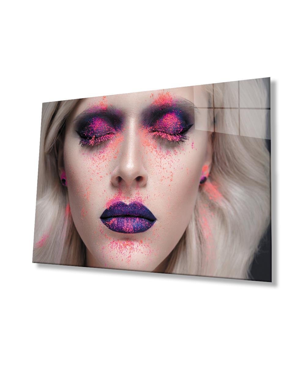 Kadınlar Toz Boya Makyaj Cam Tablo  4mm Dayanıklı Temperli Cam, Women Powder Paint Makeup Glass Wall Art