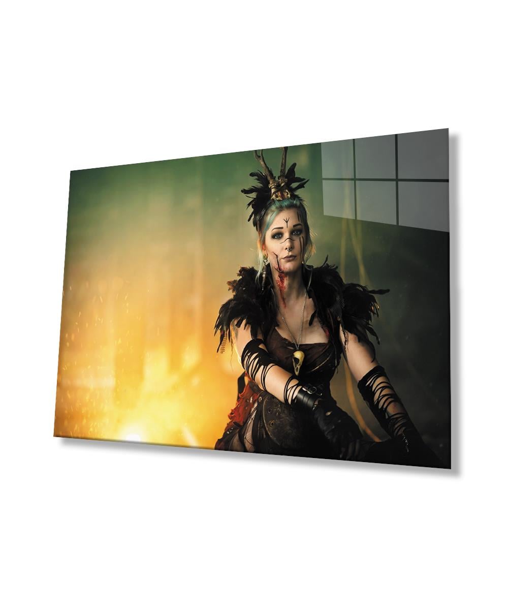 Kadınlar Vikingli Savaşçı Cam Tablo  4mm Dayanıklı Temperli Cam, Women Viking Warrior Glass Wall Art